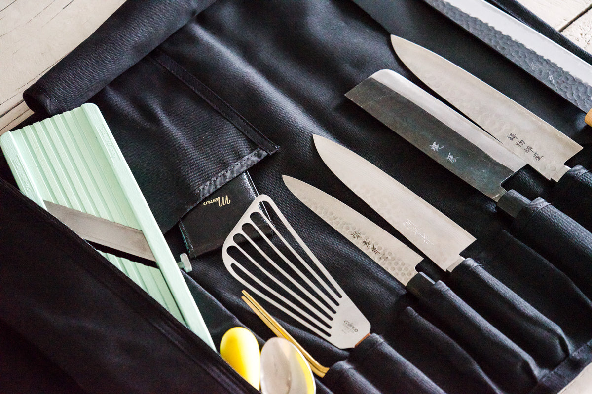 black knife roll unrolled by Valentich Goods