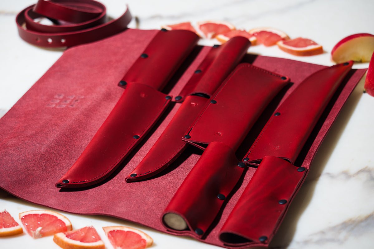 4X Full Leather Knife Roll - Valentich Goods #color_ruby