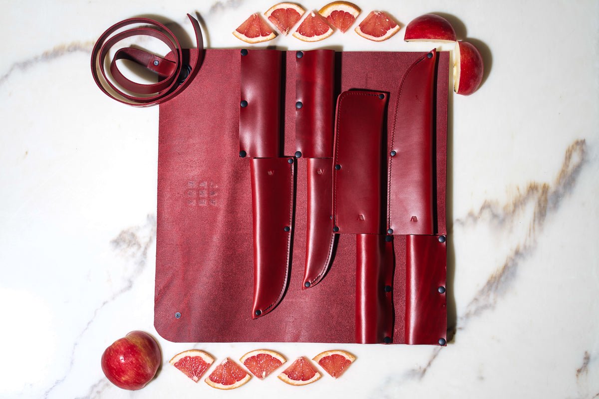4X Full Leather Knife Roll - Valentich Goods #color_ruby