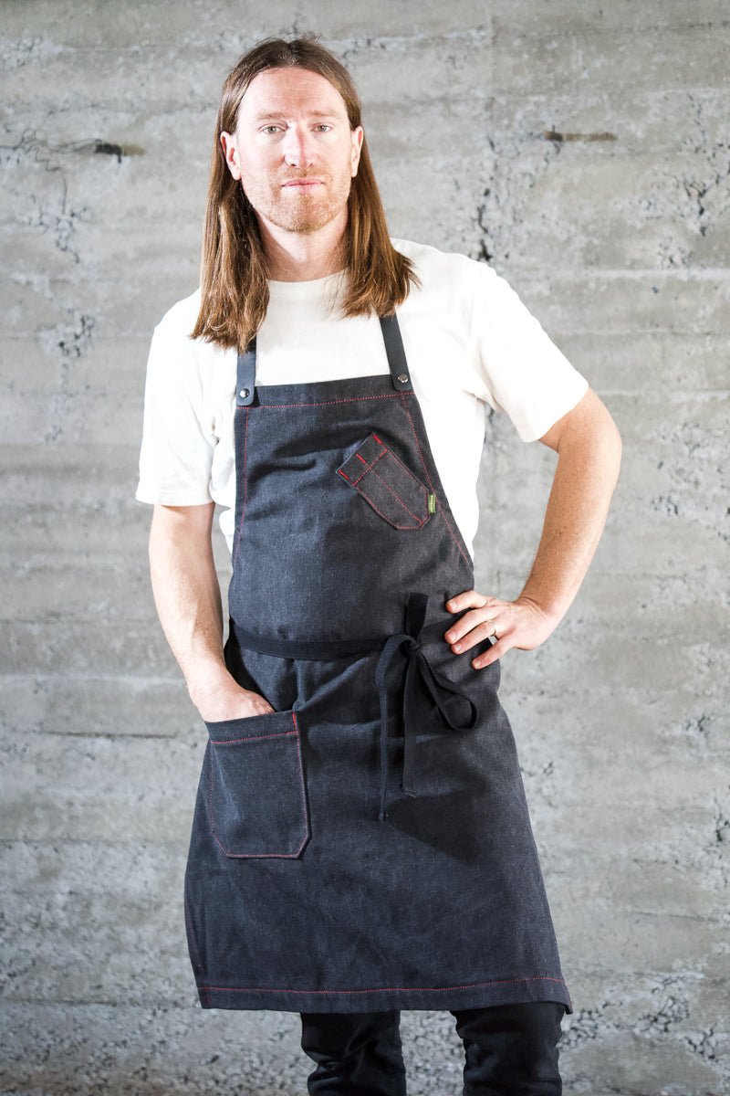 Black Stonewashed Chef Apron w/ Leather Strap - Valentich Goods