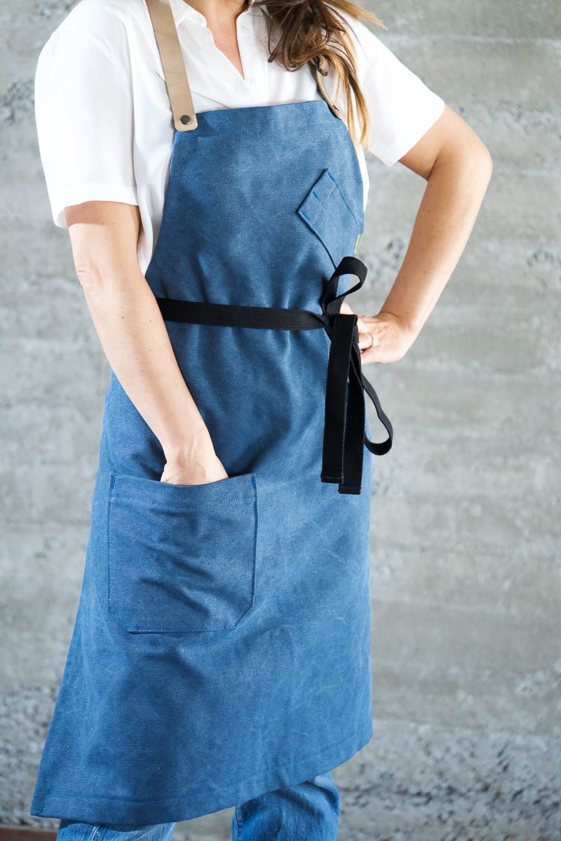 Blue Stonewashed Chef Apron w/ Leather Strap - Valentich Goods