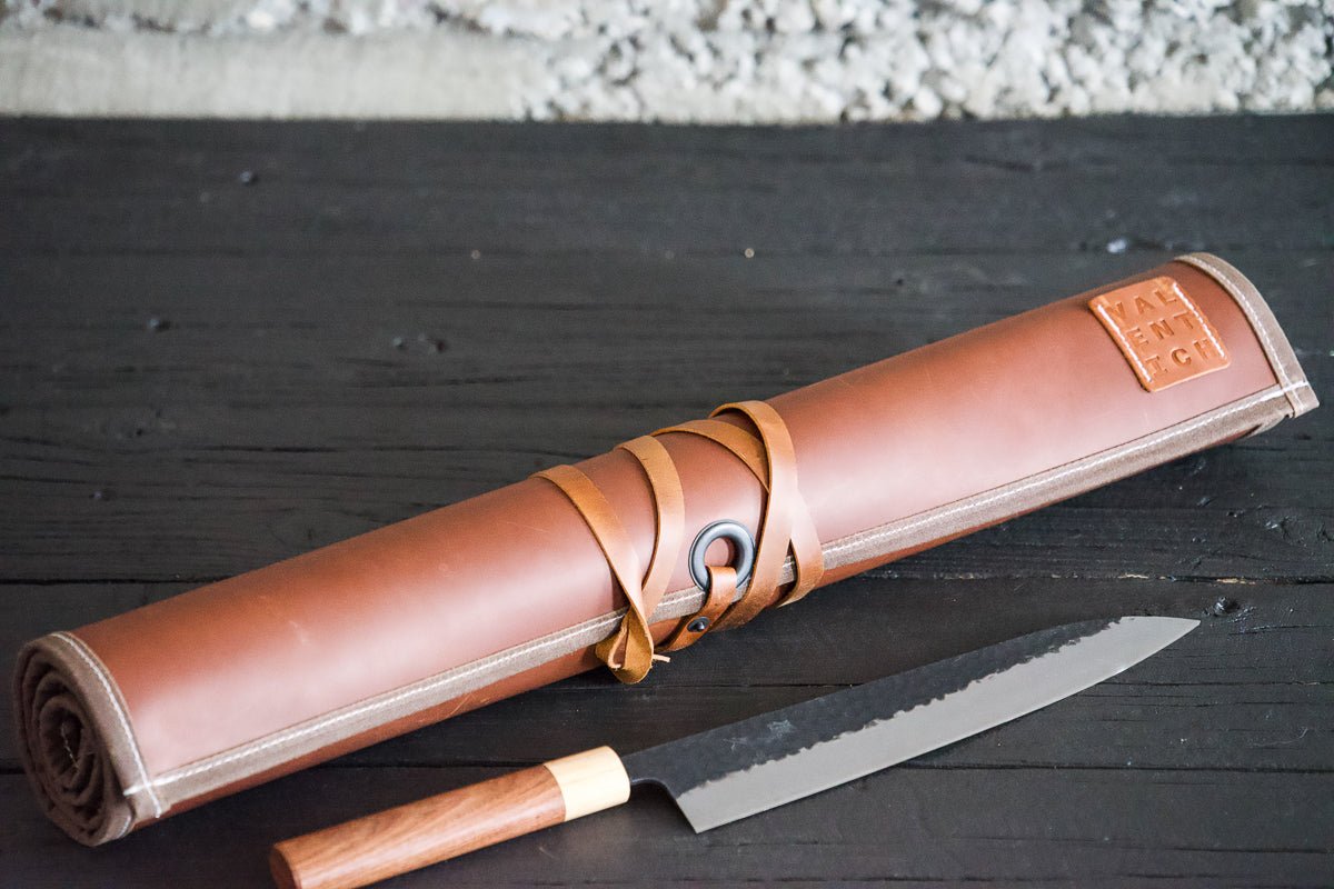 Brown Cognac Leather Knife Roll - Valentich Goods #color_cognac