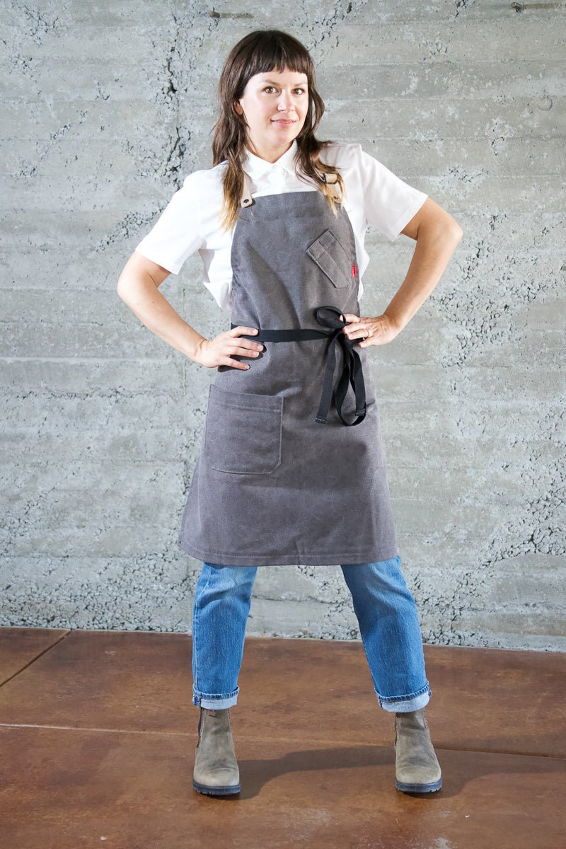 Charcoal Stonewashed Chef Apron w/ Leather Strap - Valentich Goods