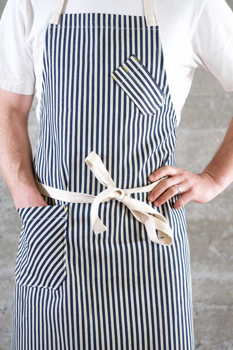 Indigo + Cream Striped Chef Apron - Valentich Goods