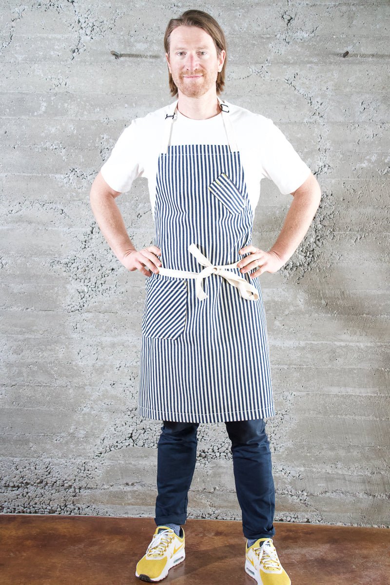 Indigo + Cream Striped Chef Apron - Valentich Goods