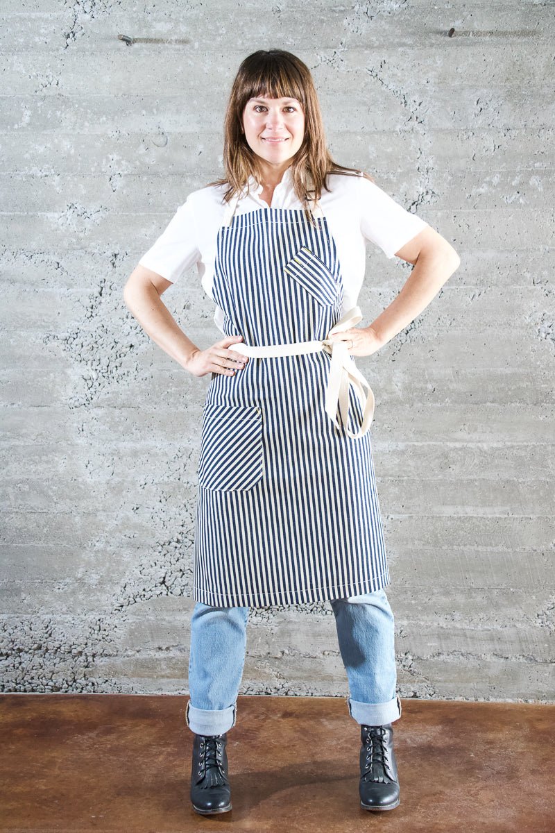 Indigo + Cream Striped Chef Apron - Valentich Goods