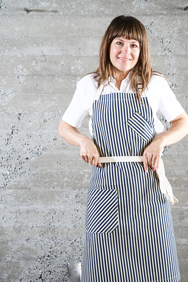 Indigo + Cream Striped Chef Apron - Valentich Goods