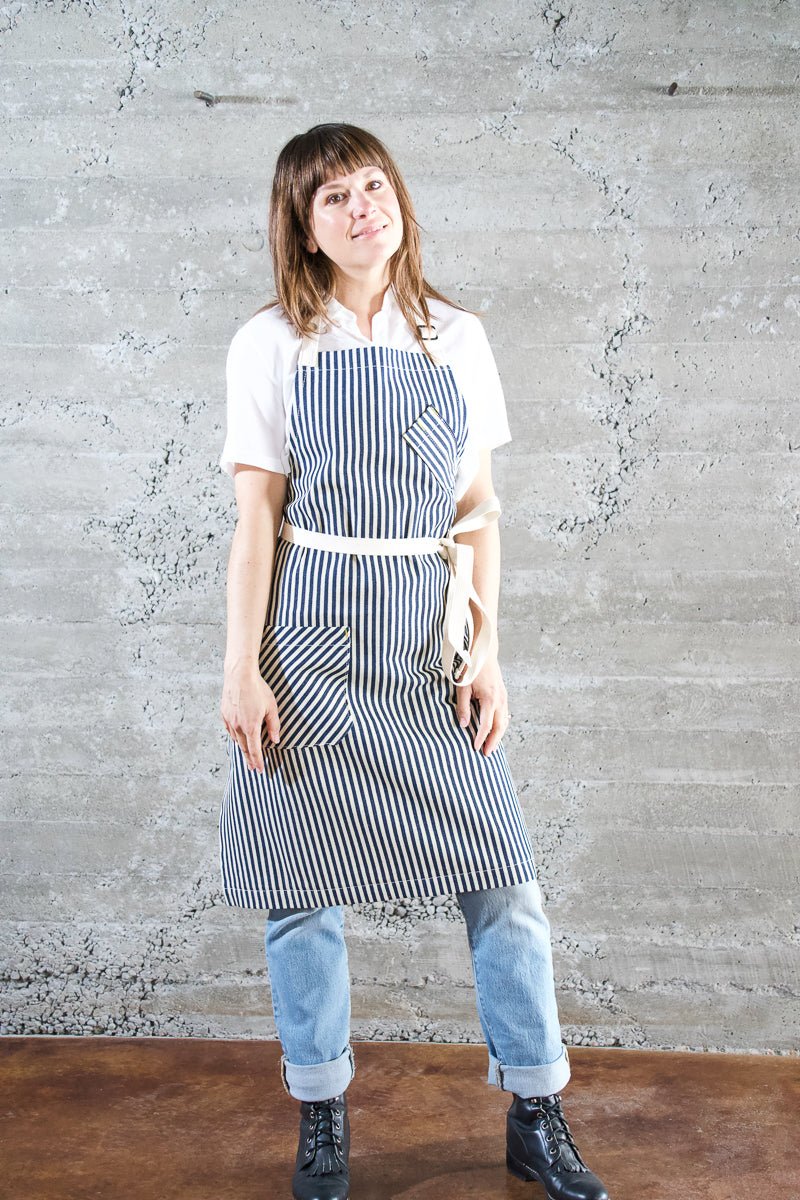 Indigo + Cream Striped Chef Apron - Valentich Goods