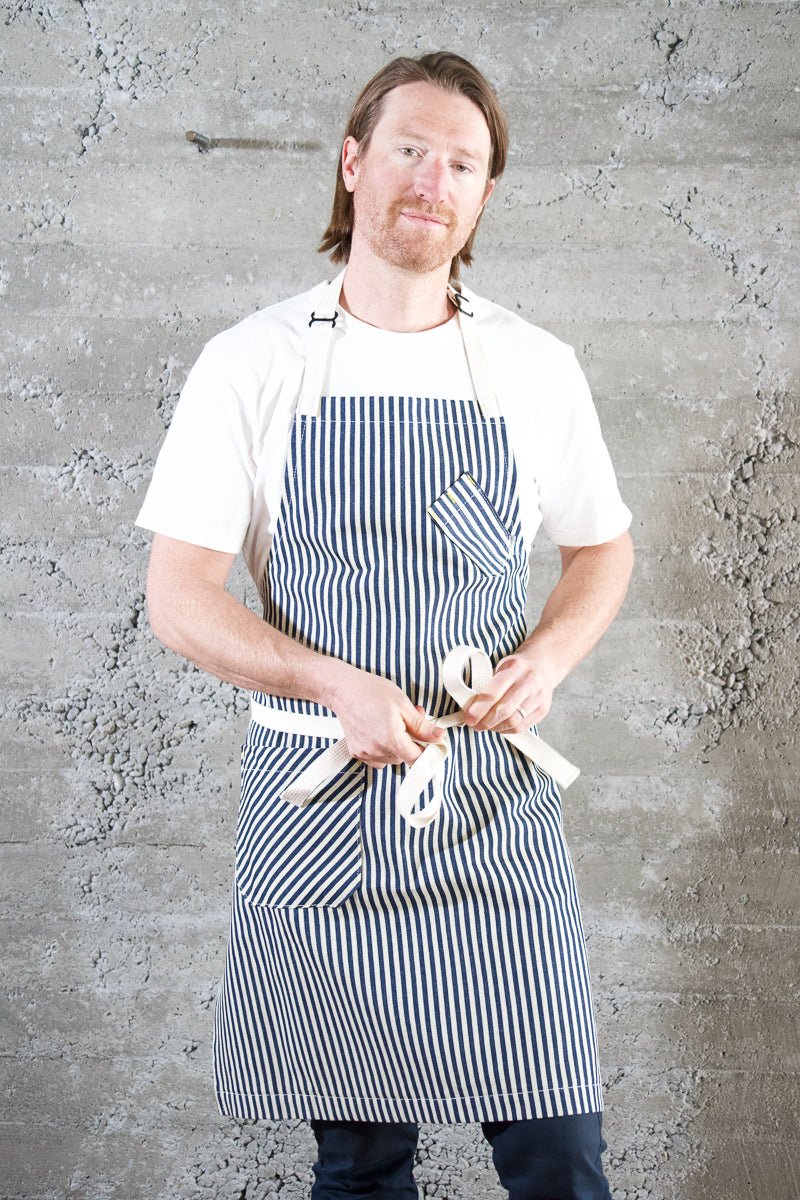 Indigo + Cream Striped Chef Apron - Valentich Goods