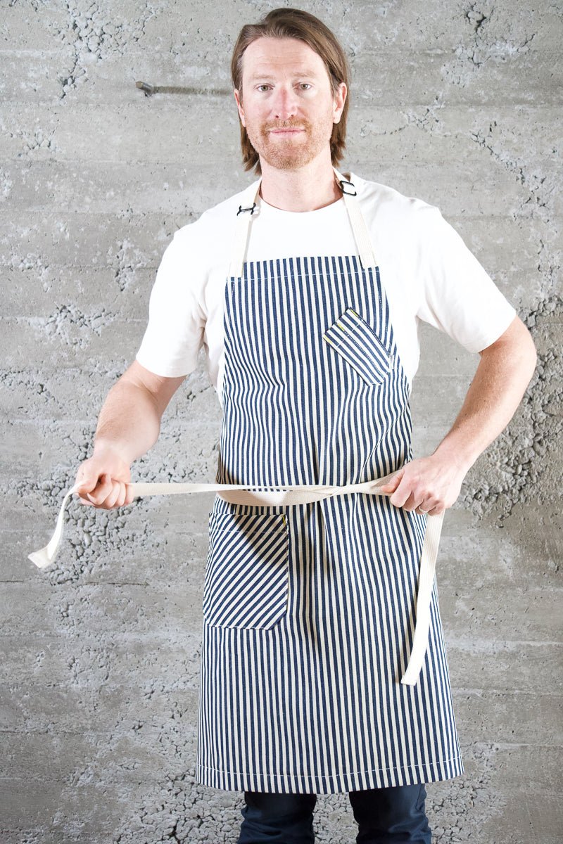 Indigo + Cream Striped Chef Apron - Valentich Goods