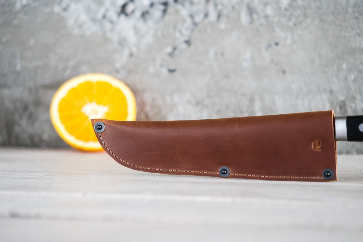Leather Chef Knife Sheath/Saya - Cognac - 180mm - Valentich Goods