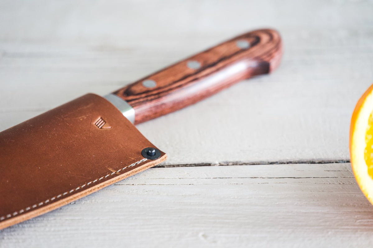 Leather Chef Knife Sheath/Saya - Cognac - 210mm - Valentich Goods