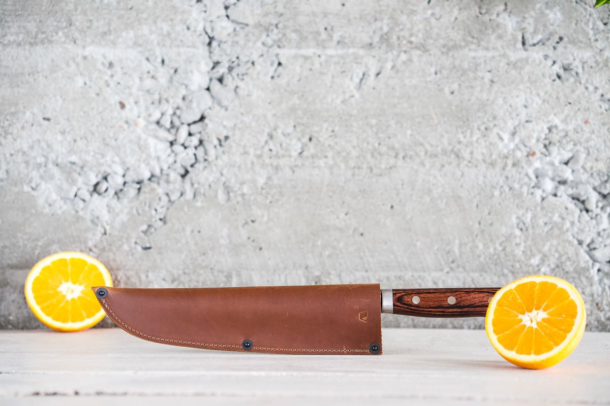 Leather Chef Knife Sheath/Saya - Cognac - 210mm - Valentich Goods