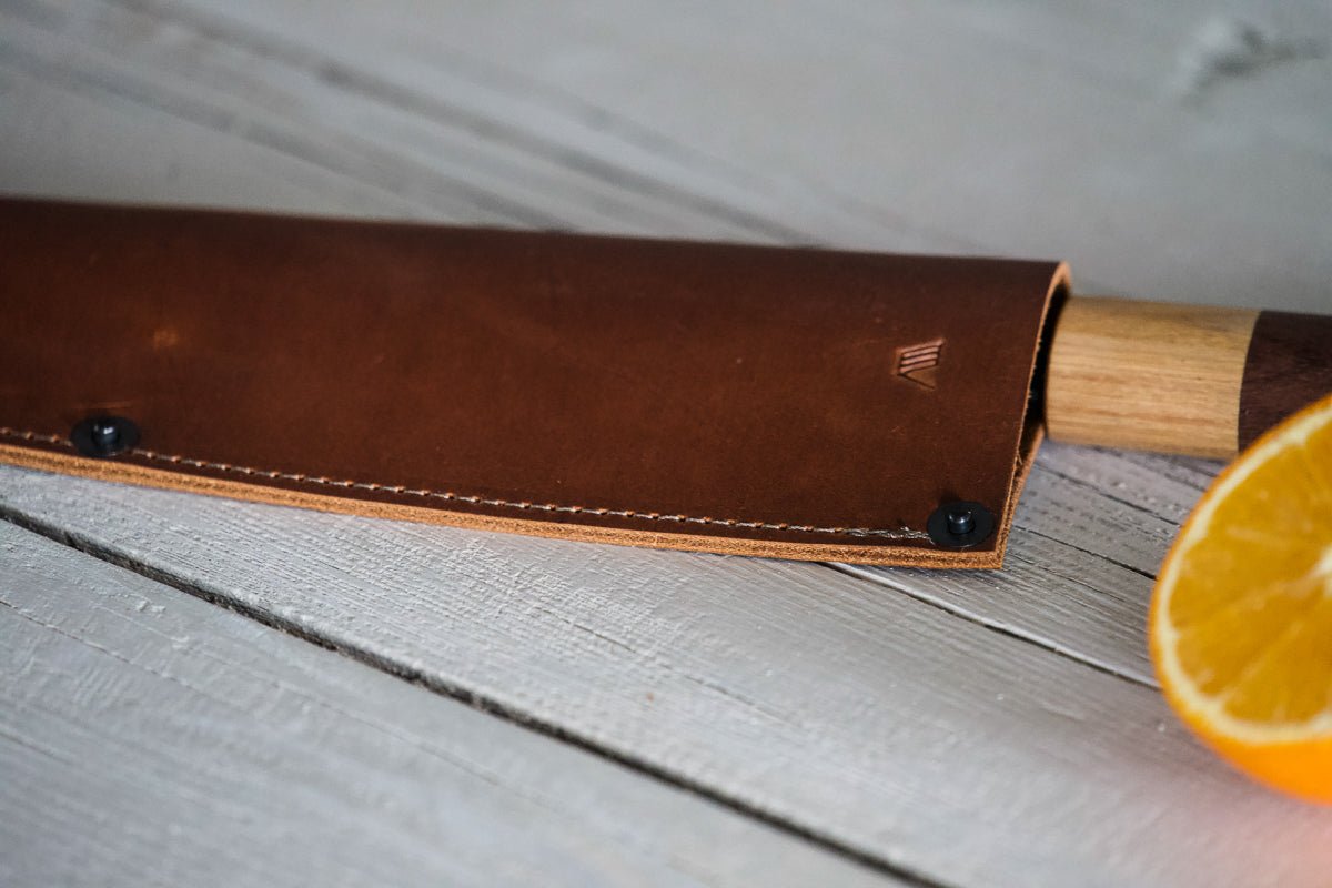 Leather Chef Knife Sheath/Saya - Cognac - 240mm - Valentich Goods