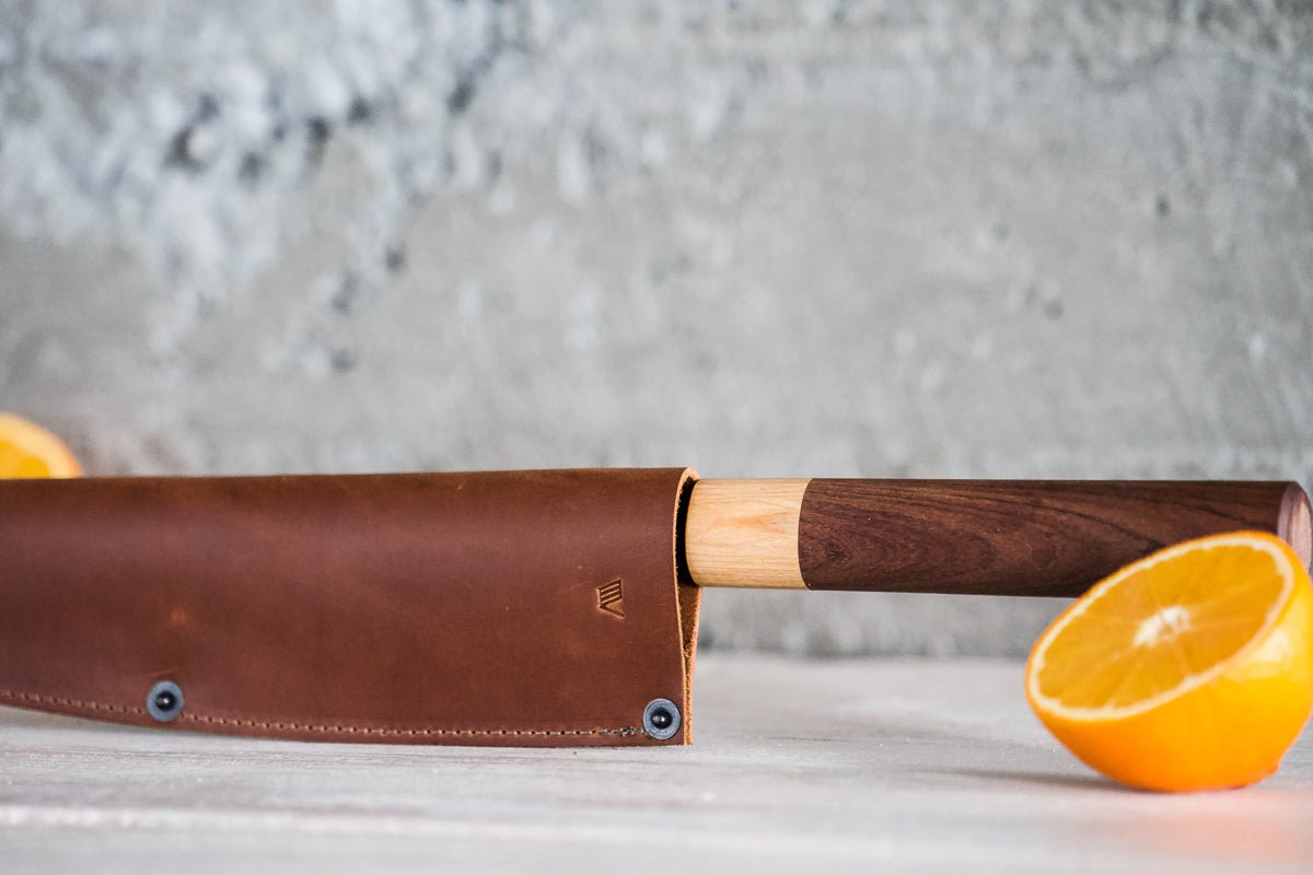 Leather Chef Knife Sheath/Saya - Cognac - 240mm - Valentich Goods