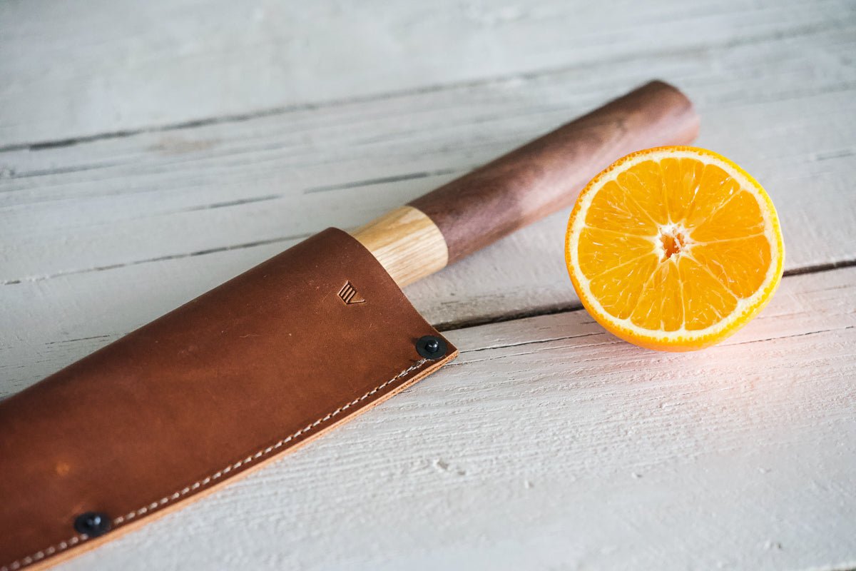 Leather Chef Knife Sheath/Saya - Cognac - 240mm - Valentich Goods