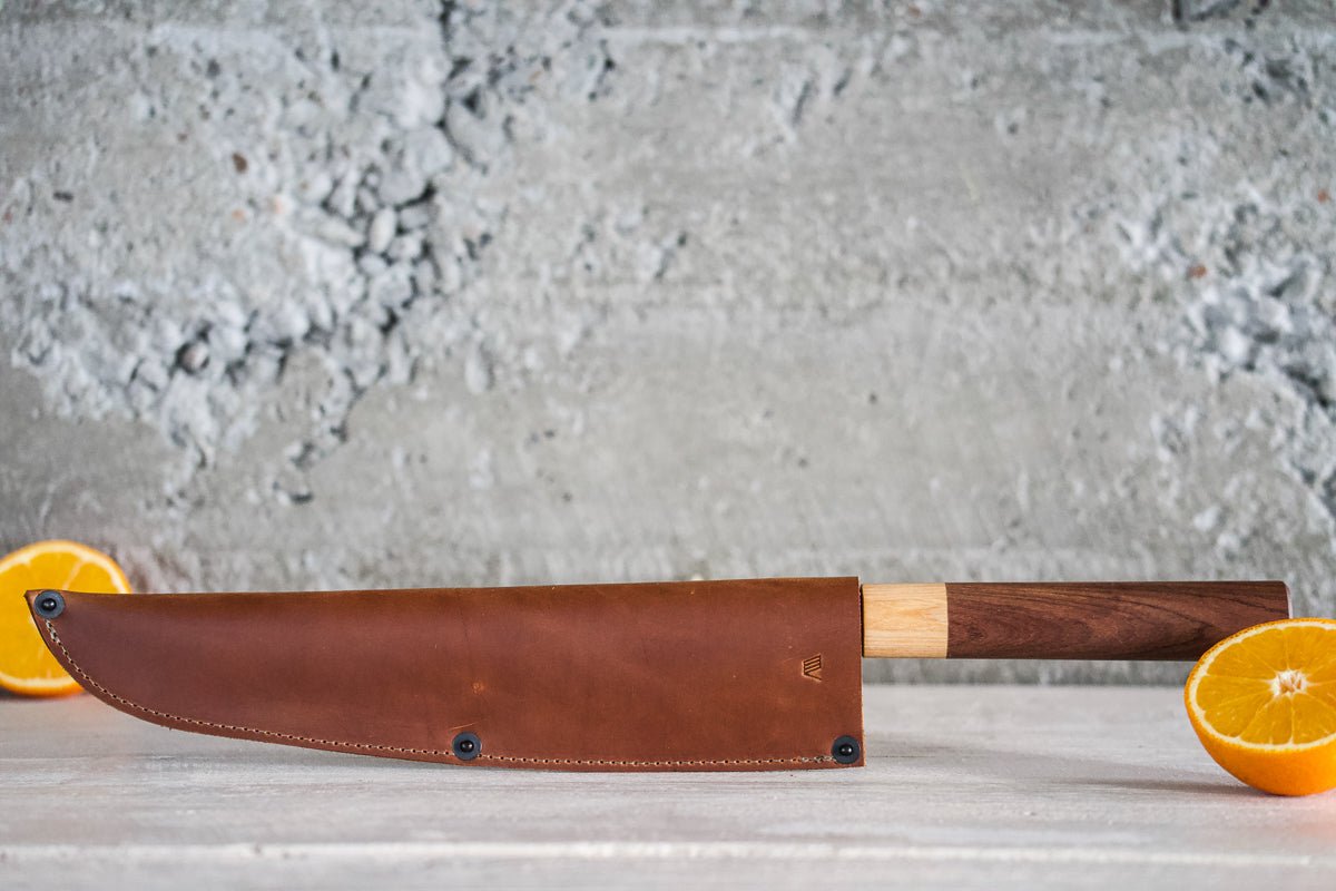 Leather Chef Knife Sheath/Saya - Cognac - 240mm - Valentich Goods
