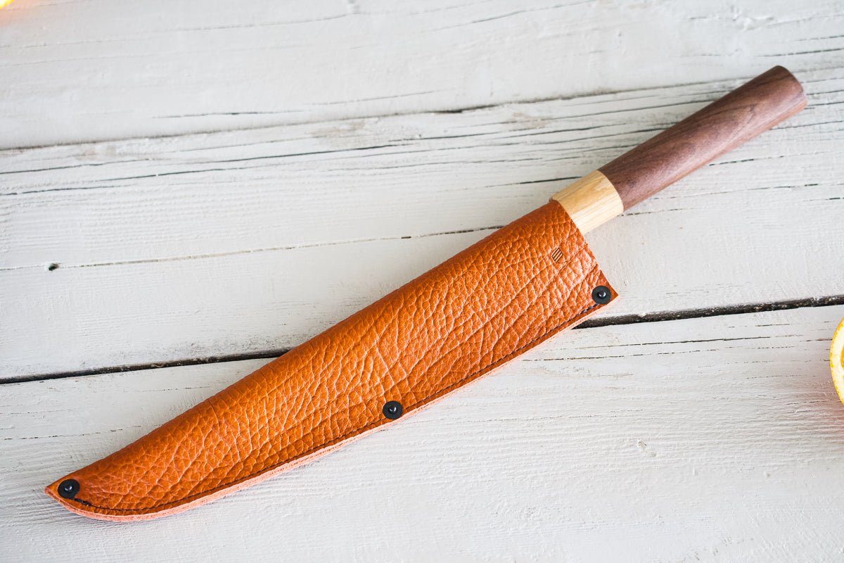 Leather Chef Knife Sheath/Saya - Cognac - 240mm - Valentich Goods