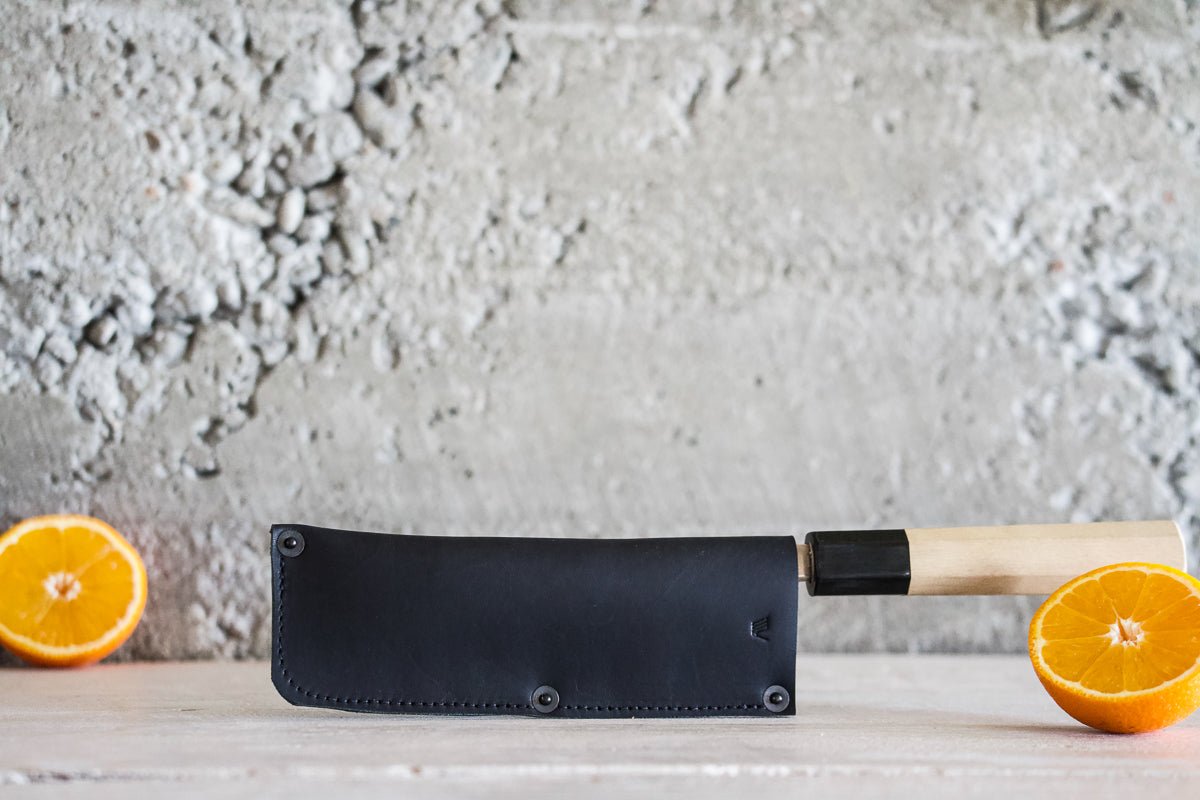 Leather Nakiri Knife Sheath/Saya - Black - 170mm - Valentich Goods