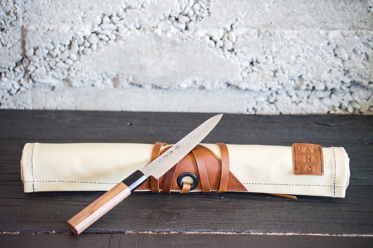 Mini Waxed Canvas Knife Roll - Valentich Goods #color_bone