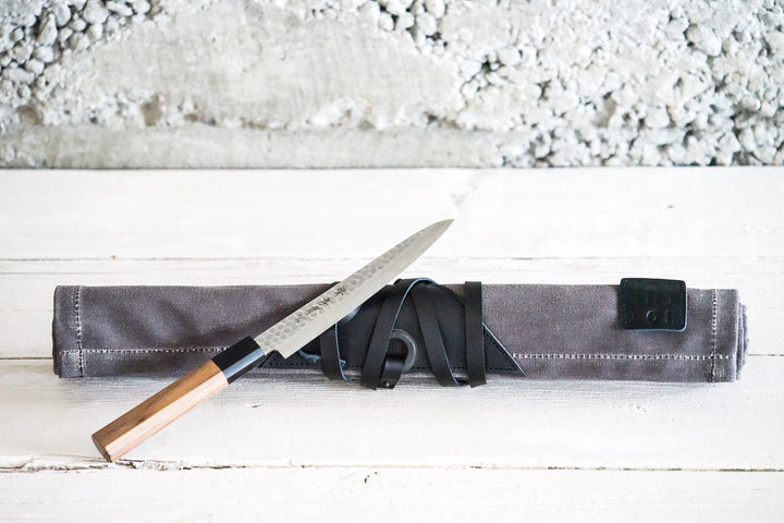 Mini Waxed Canvas Knife Roll - Valentich Goods #color_charcoal