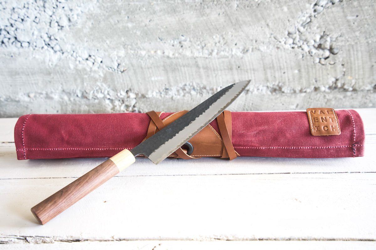 Waxed Canvas Knife Roll #color_burgundy