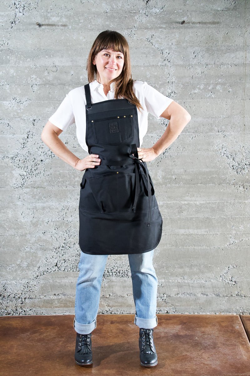 Waxed Canvas Work Apron -- Black - Valentich Goods