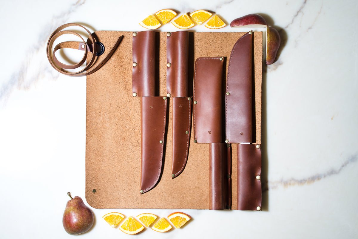 4X Full Leather Knife Roll - Valentich Goods #color_cognac