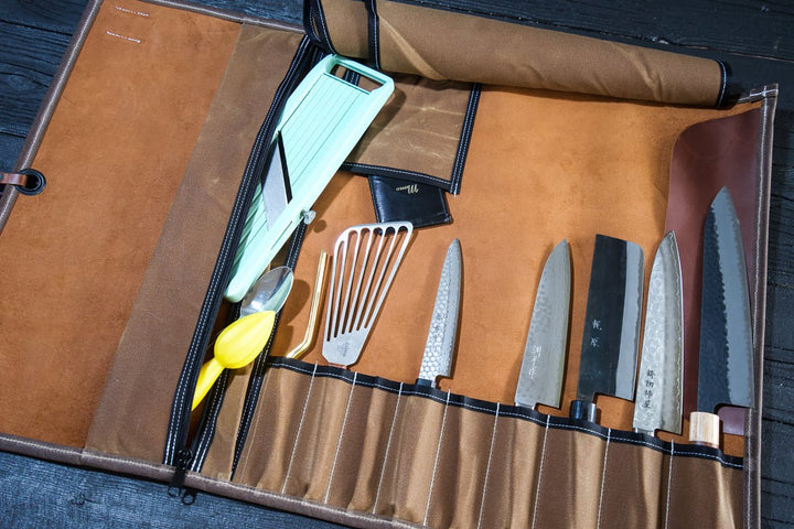 Brown Cognac Leather Knife Roll - Valentich Goods #color_cognac
