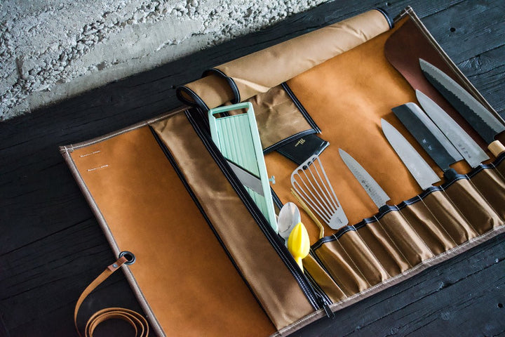 Brown Cognac Leather Knife Roll - Valentich Goods #color_cognac