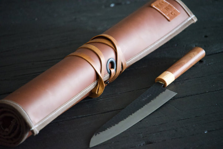 Brown Cognac Leather Knife Roll - Valentich Goods #color_cognac
