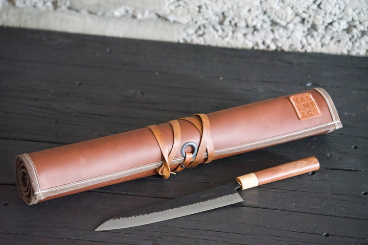 Brown Cognac Leather Knife Roll - Valentich Goods #color_cognac