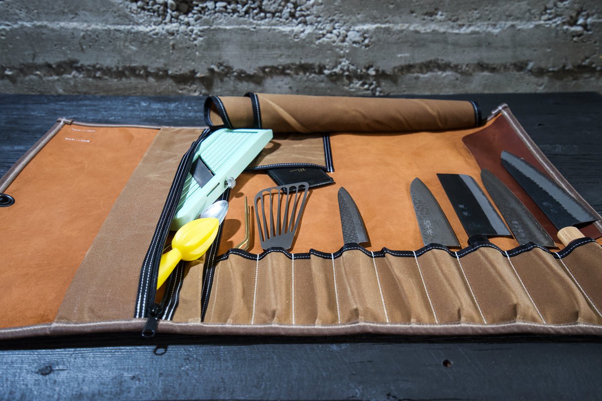 Brown Cognac Leather Knife Roll - Valentich Goods #color_cognac