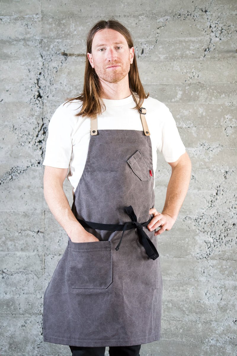 Charcoal Stonewashed Chef Apron w/ Leather Strap - Valentich Goods