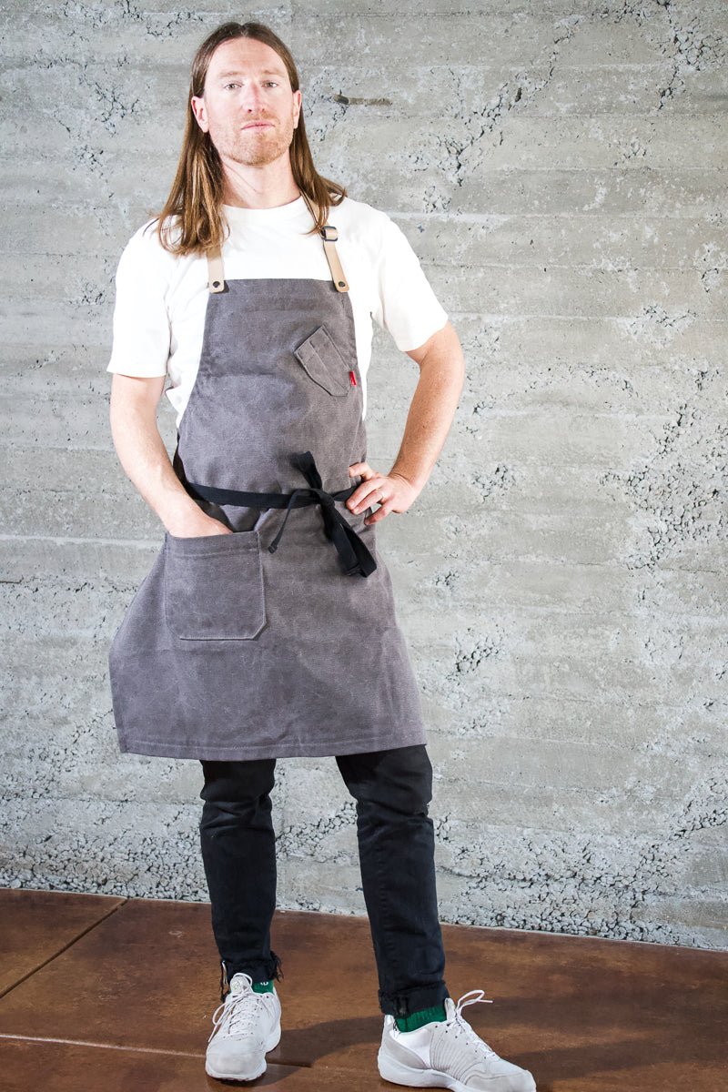 Charcoal Stonewashed Chef Apron w/ Leather Strap - Valentich Goods