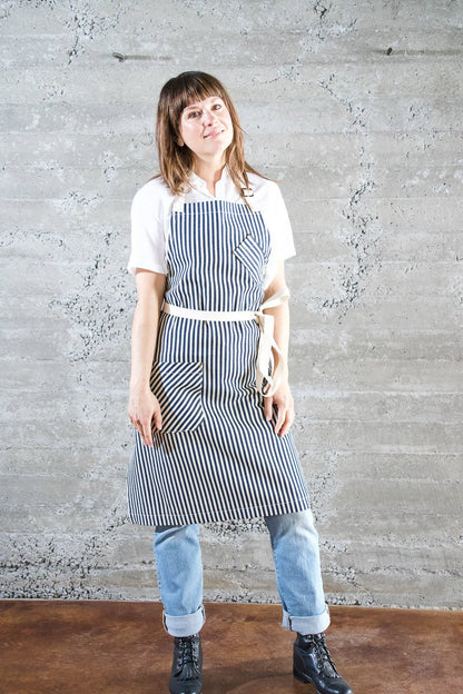 Indigo + Cream Striped Chef Apron - Valentich Goods