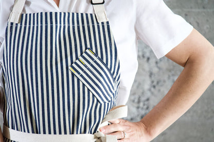 Indigo + Cream Striped Chef Apron - Valentich Goods
