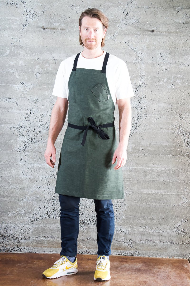 Industry Chef Apron - Olive + Indigo Weft - Valentich Goods