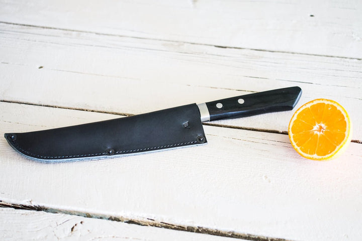 Leather Chef Knife Sheath/Saya - Black - 180mm - Valentich Goods