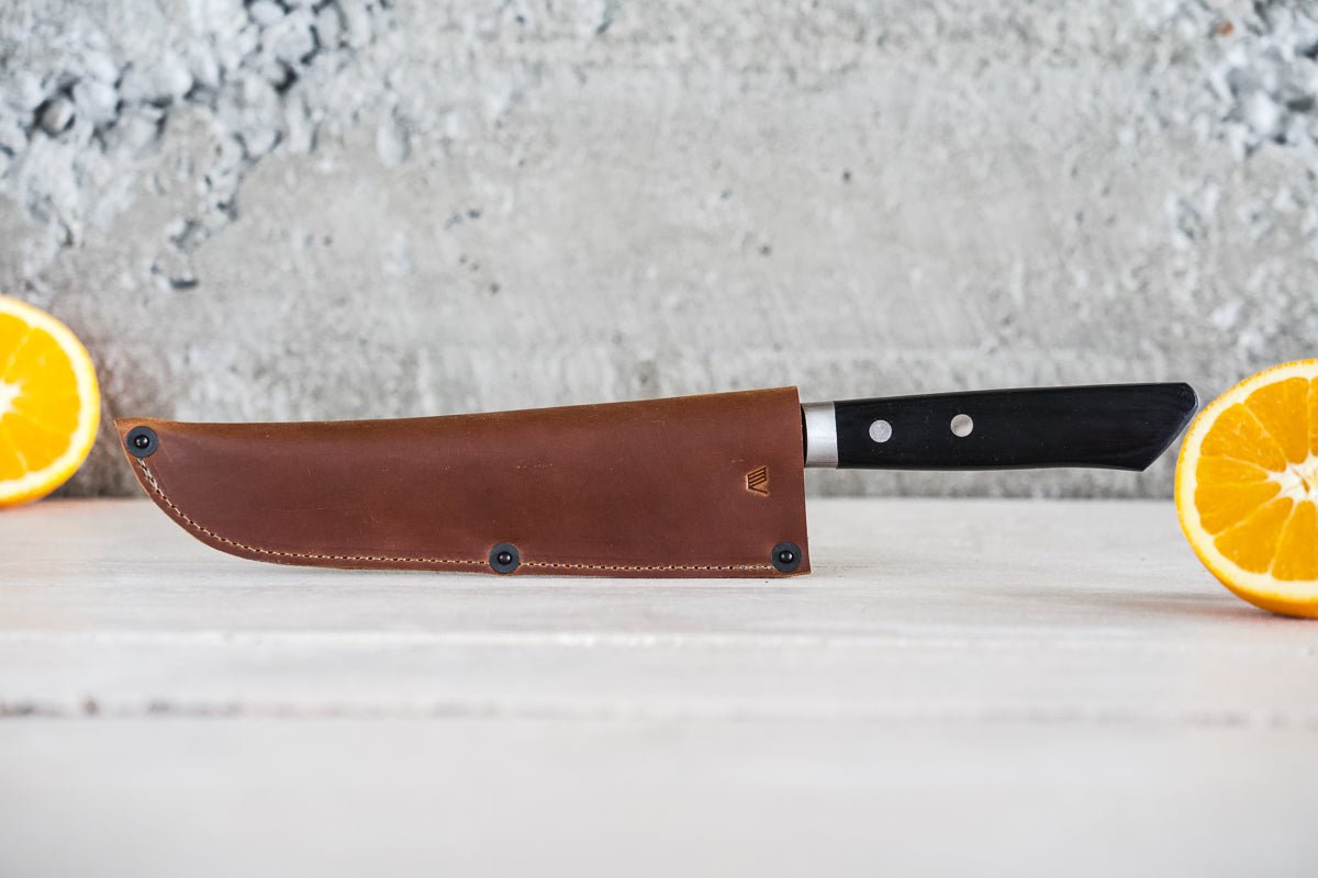 Leather Chef Knife Sheath/Saya - Black - 180mm - Valentich Goods