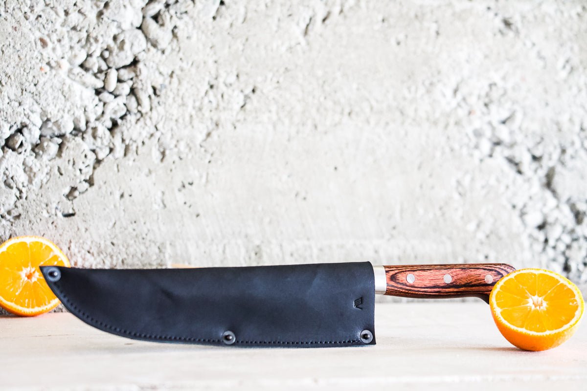 Leather Chef Knife Sheath/Saya - Black - 210mm - Valentich Goods
