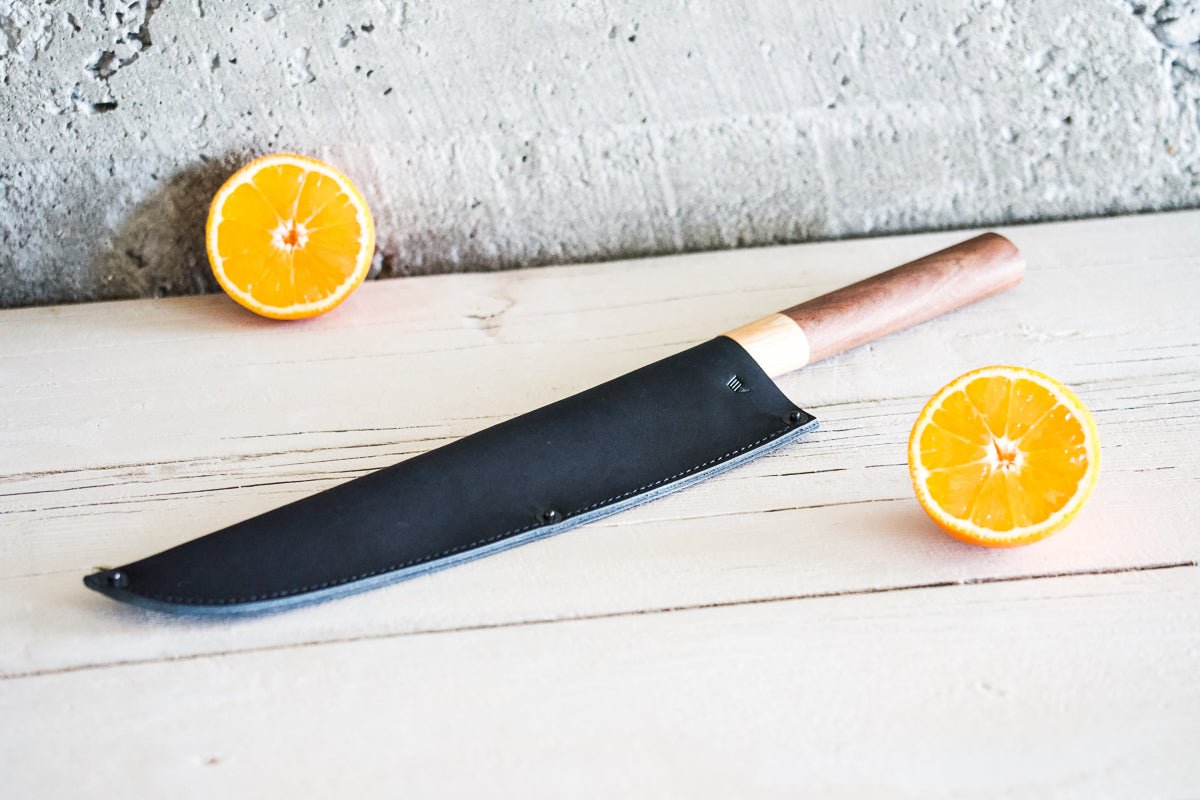 Leather Chef Knife Sheath/Saya - Black - 240mm - Valentich Goods #color_black
