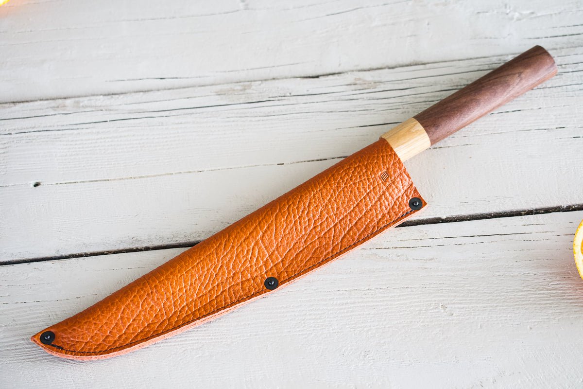 Leather Chef Knife Sheath/Saya - Black - 240mm - Valentich Goods #color_orange