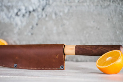 Leather Chef Knife Sheath/Saya - Cognac - 240mm - Valentich Goods
