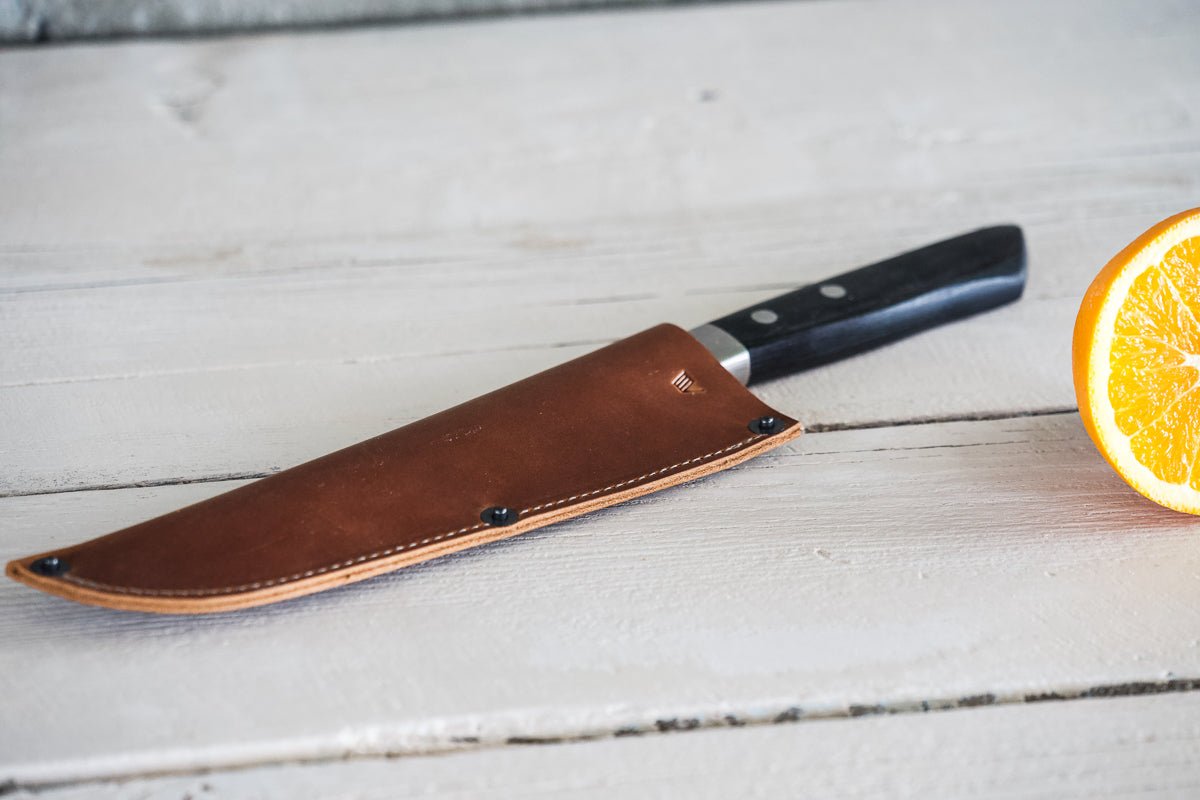 Leather Chef Knife Sheath/Saya - Orange - 180mm - Valentich Goods