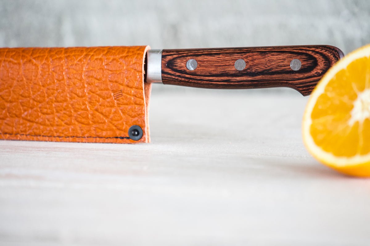 Leather Chef Knife Sheath/Saya - Orange - 210mm - Valentich Goods