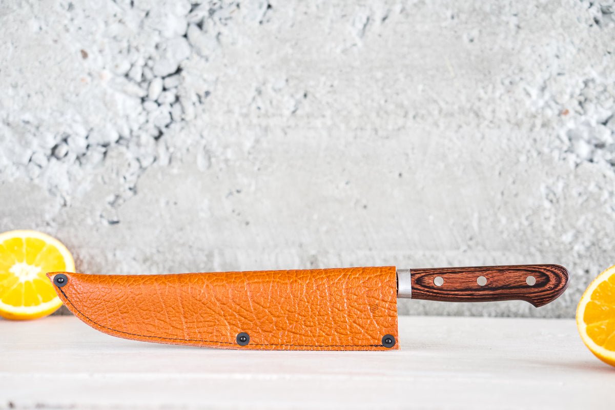 Leather Chef Knife Sheath/Saya - Orange - 210mm - Valentich Goods