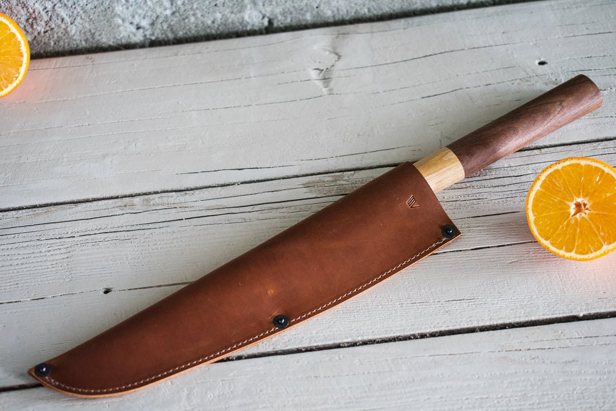 Leather Chef Knife Sheath/Saya - Orange - 240mm - Valentich Goods
