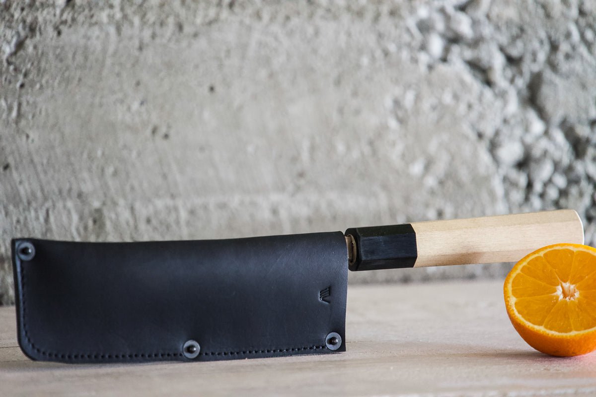 Leather Nakiri Knife Sheath/Saya - Black - 170mm - Valentich Goods