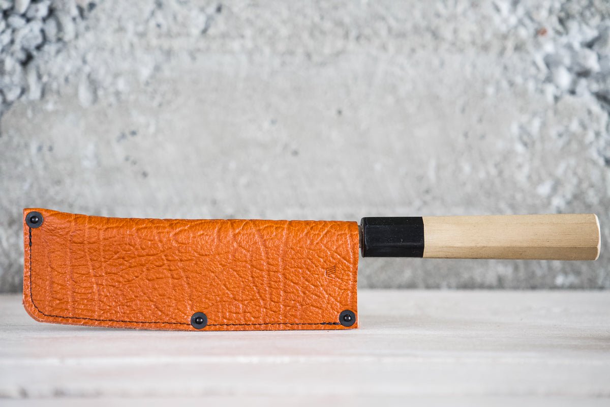 Leather Nakiri Knife Sheath/Saya - Orange - 170mm - Valentich Goods